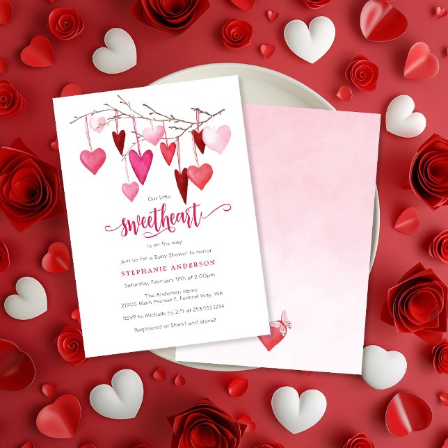 Little Sweetheart Valentine Pink Heart Baby Shower Invitation (Little Sweetheart Valentine Pink Heart Baby Shower Invitation)