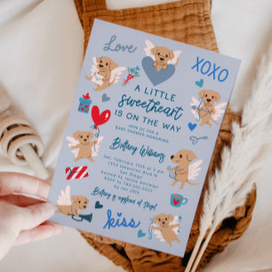 Little Sweetheart Valentine Puppy Baby Shower Blue Invitation