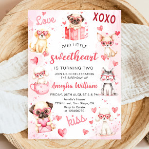 Little Sweetheart Valentine Puppy Birthday Invitat Invitation