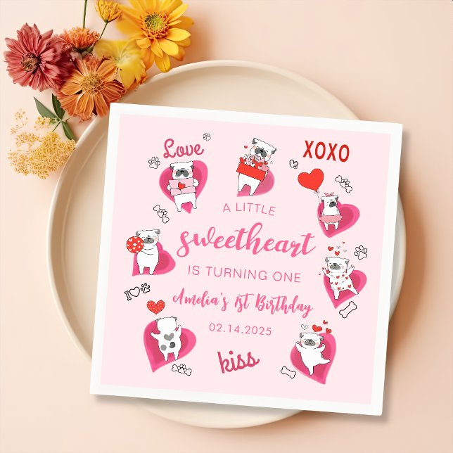 Little Sweetheart Valentine Puppy Birthday Napkin (Creator Uploaded)