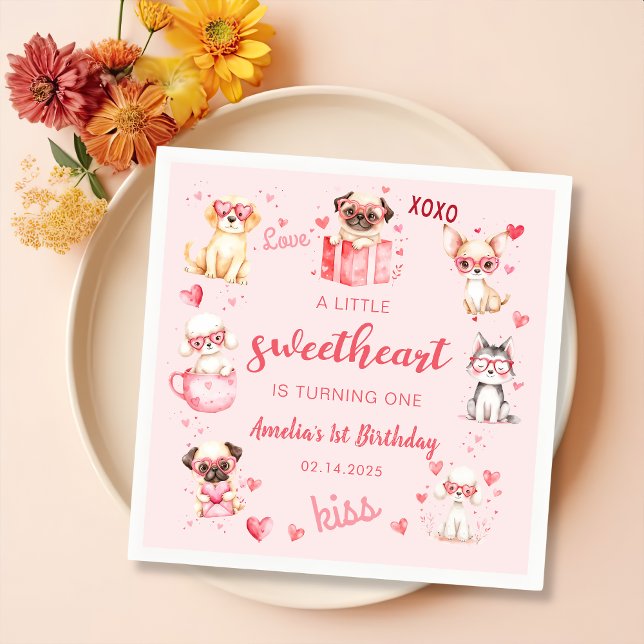 Little Sweetheart Valentine Puppy Birthday Napkin (Creator Uploaded)