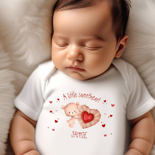 Little Sweetheart Valentines Baby Bear Name Bodysuit