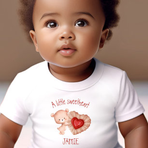 Little Sweetheart Valentines Baby Bear Name T-Shirt