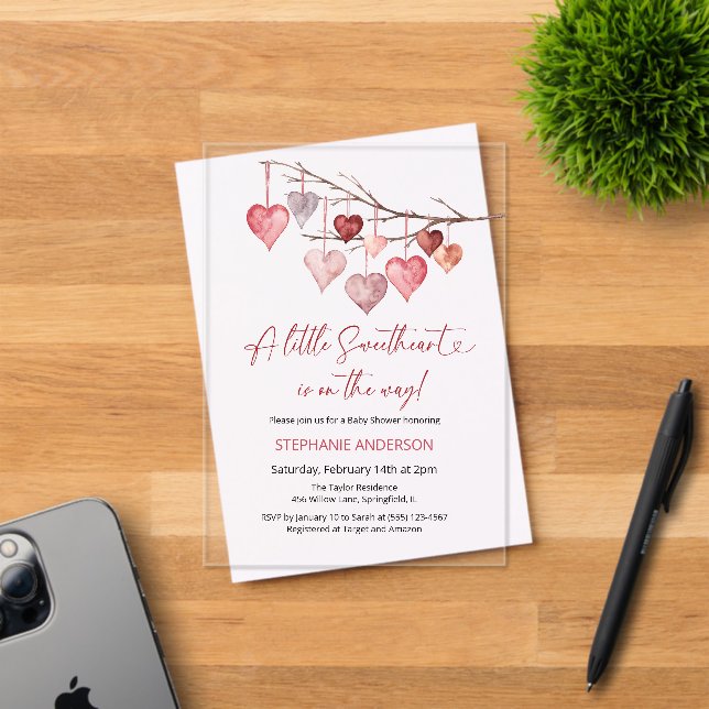 Little Sweetheart Valentines Baby Shower Acrylic Invitations (Insitu (Invitation Card))