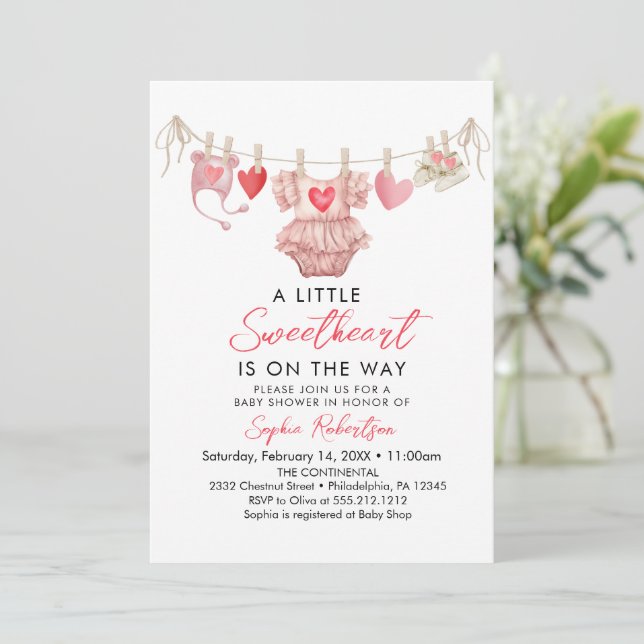 Little Sweetheart Valentine's Baby Shower Invitation (Standing Front)