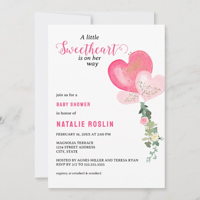 Little Sweetheart Valentines Baby Shower Invitation (Front)