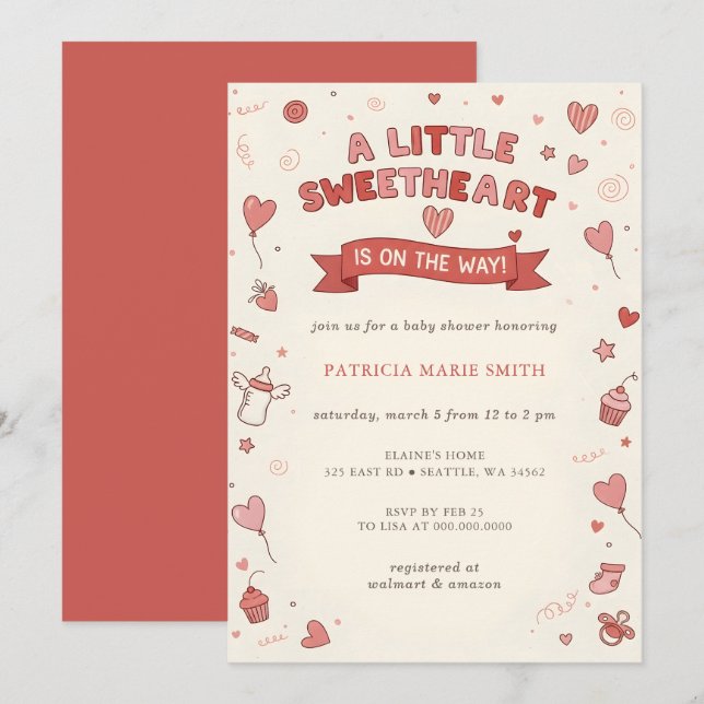Little Sweetheart Valentines Baby Shower Invitation (Front/Back)