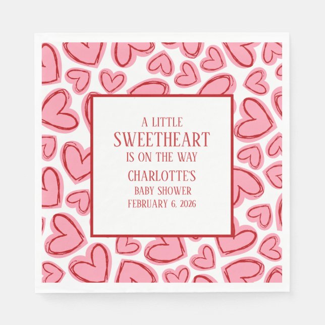 Little Sweetheart Valentine's Baby Shower Pink   Napkin (Front)