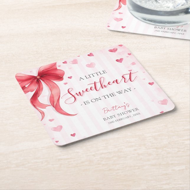 Little Sweetheart Valentines Baby Shower  Square Paper Coaster (Angled)