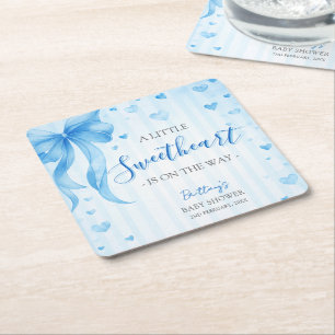 Little Sweetheart Valentines Baby Shower Square Paper Coaster