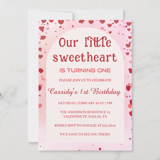 Little Sweetheart Valentines Birthday Invitation (Front)