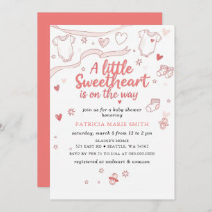 Little Sweetheart Valentines Bow Baby Shower Invitation