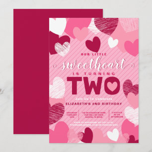  Little Sweetheart Valentine's Day 2nd Birthday Invitation