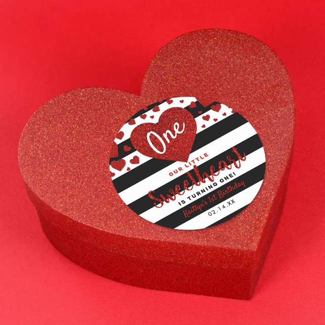 Little Sweetheart Valentine's Day Any Age Birthday Classic Round Sticker (Creator Uploaded)