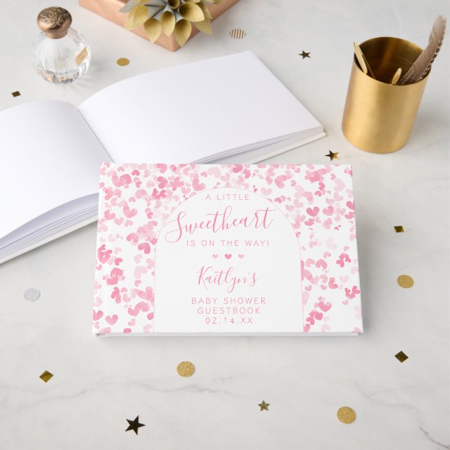 Little Sweetheart Valentine's Day Baby Shower Guest Book (Front Open)