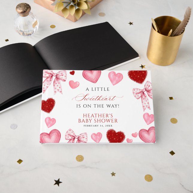 Little Sweetheart Valentines Day Baby Shower Guest Book (Front Open)