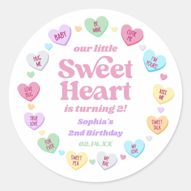 Little Sweetheart Valentine's Day Birthday Party Classic Round Sticker (Front)