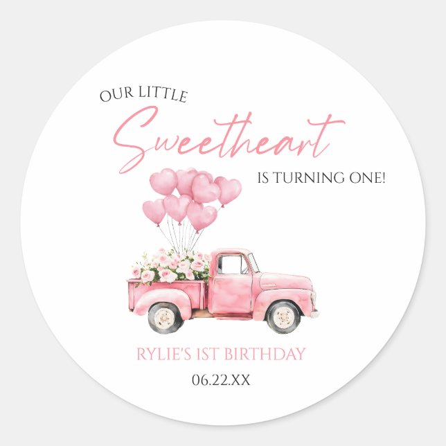 Little Sweetheart Valentine's Day Birthday Party Classic Round Sticker (Front)