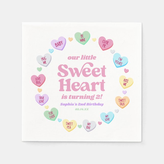 Little Sweetheart Valentine's Day Birthday Party Napkin (Front)