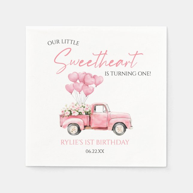 Little Sweetheart Valentine's Day Birthday Party Napkin (Front)