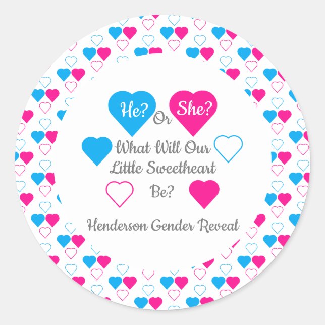 Little Sweetheart Valentine's Day Gender Reveal Classic Round Sticker (Front)