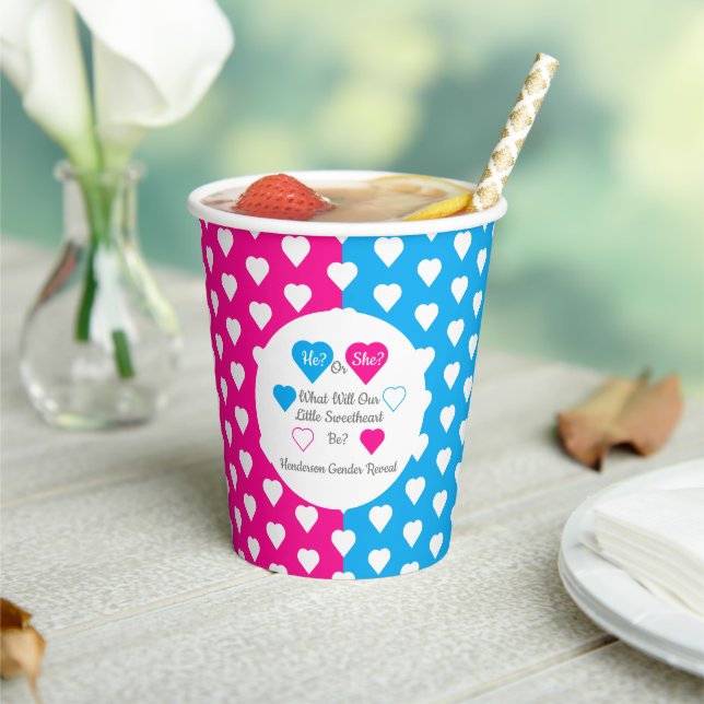 Little Sweetheart Valentine's Day Gender Reveal Paper Cups (Insitu)