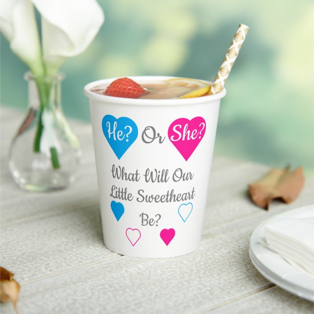 Little Sweetheart Valentine's Day Gender Reveal Paper Cups (Insitu)