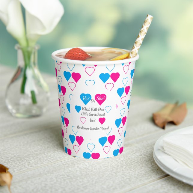 Little Sweetheart Valentine's Day Gender Reveal Paper Cups (Insitu)