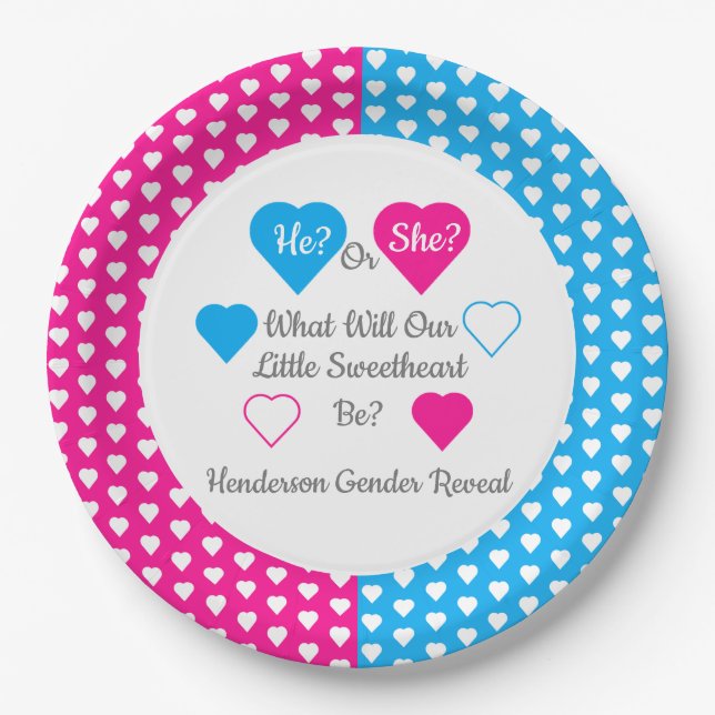 Little Sweetheart Valentine's Day Gender Reveal Paper Plate (Front)