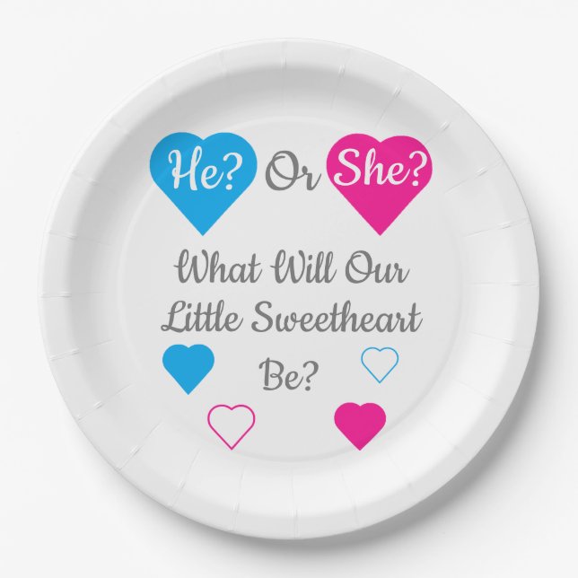Little Sweetheart Valentine's Day Gender Reveal Paper Plate (Front)
