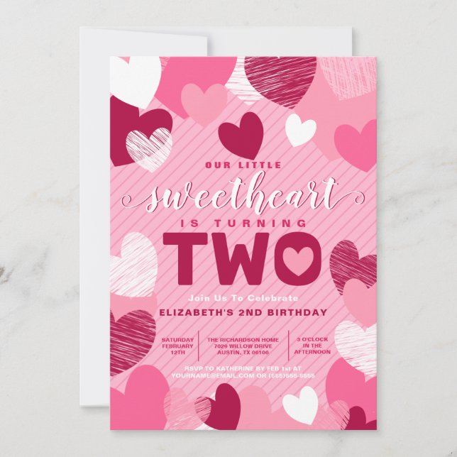  Little Sweetheart Valentine's Day Pink Birthday Invitation (Front)