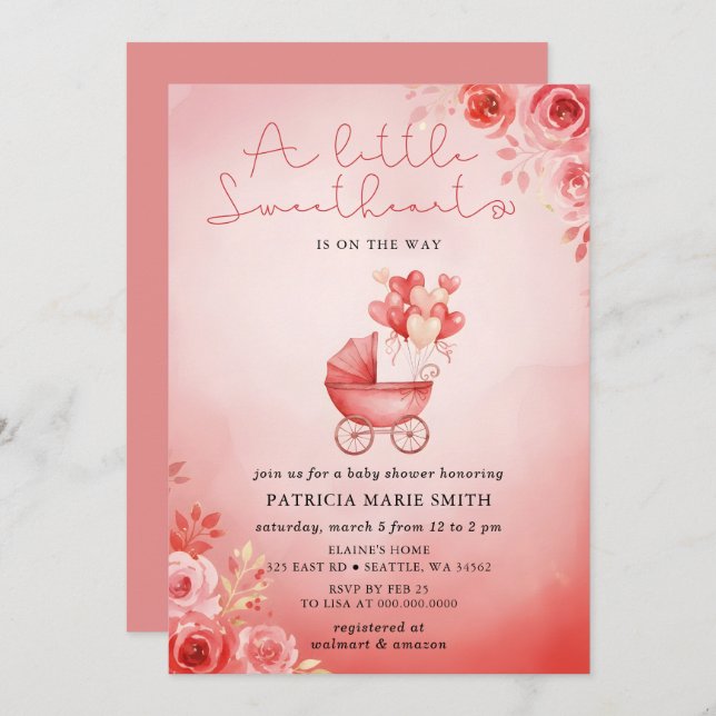 Little Sweetheart Valentines Girl Baby Shower Invitation (Front/Back)