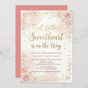 Little Sweetheart Valentines Girl Baby Shower Invitation
