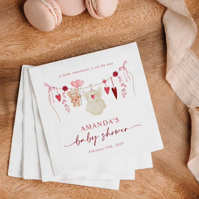 Little Sweetheart Valentine's Girl Baby Shower Napkin (Creator Uploaded)