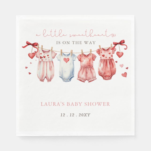 Little Sweetheart Valentines Girl Baby Shower Napkin (Front)