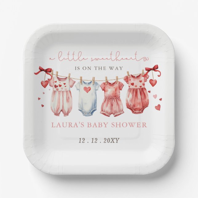 Little Sweetheart Valentines Girl Baby Shower Paper Plate (Front)