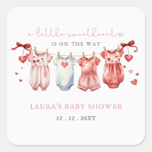 Little Sweetheart Valentines Girl Baby Shower Square Sticker