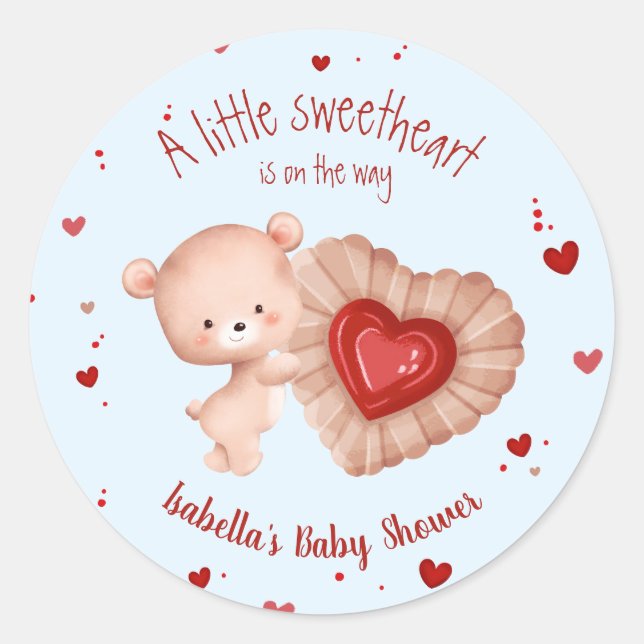 Little Sweetheart Valentines Heart Baby Shower Classic Round Sticker (Front)