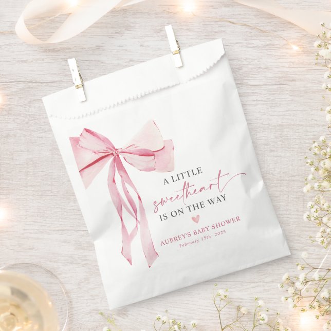 Little Sweetheart Valentine's Pink Bow Baby Shower Favour Bags (Clipped)