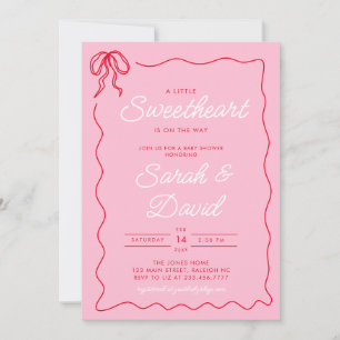 Little Sweetheart Valentines Pink Red Baby Shower Invitation