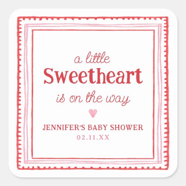 Little Sweetheart Valentine's Shower Square Sticker (Front)