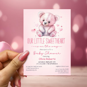 Little sweetheart watercolor bear Baby Shower Invitation