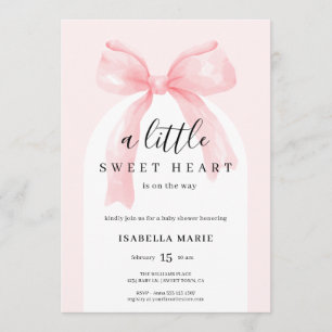 Little Sweetheart Watercolor Pink Bow Baby Shower Invitation