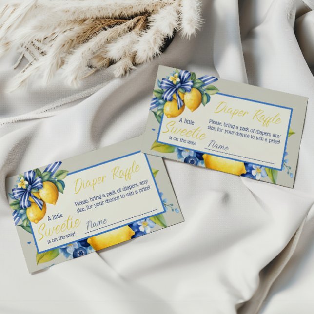 Little Sweetie Blue Bow Lemon Baby Shower Diaper Enclosure Card (Creator Uploaded)
