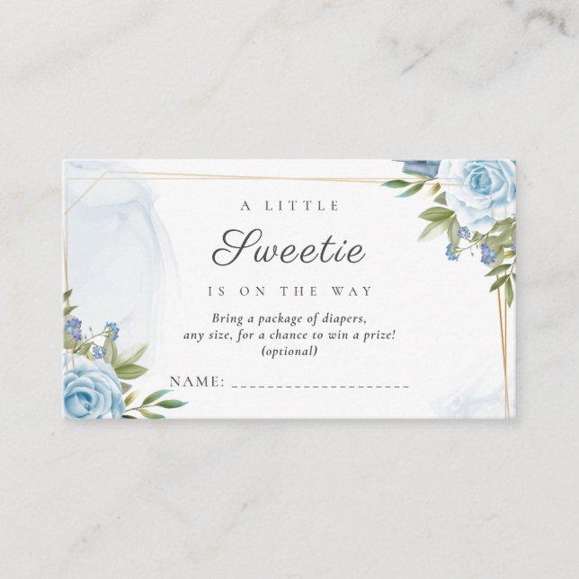 Little Sweetie Elegant Blue Botanical Baby Shower Enclosure Card (Front)