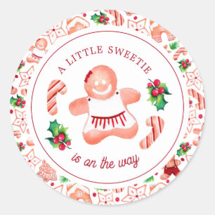 Little Sweetie Gingerbread Christmas Baby Shower  Classic Round Sticker