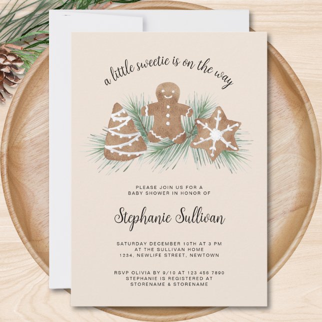 Little Sweetie Gingerbread Christmas Baby Shower  Invitation (Creator Uploaded)