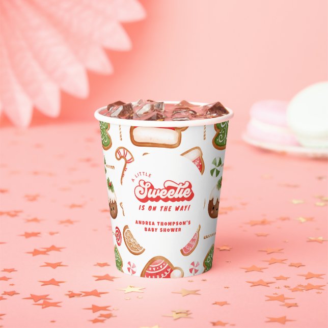 Little Sweetie Gingerbread Christmas Baby Shower Paper Cups (Insitu)