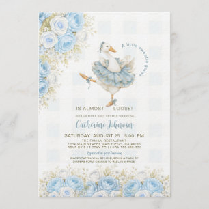 Little Sweetie Goose Blue Floral Baby Shower Invitation