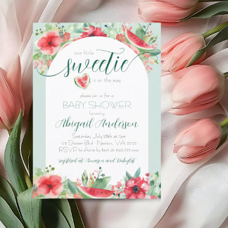 Little Sweetie Green Watermelon Floral Baby Shower Invitation
